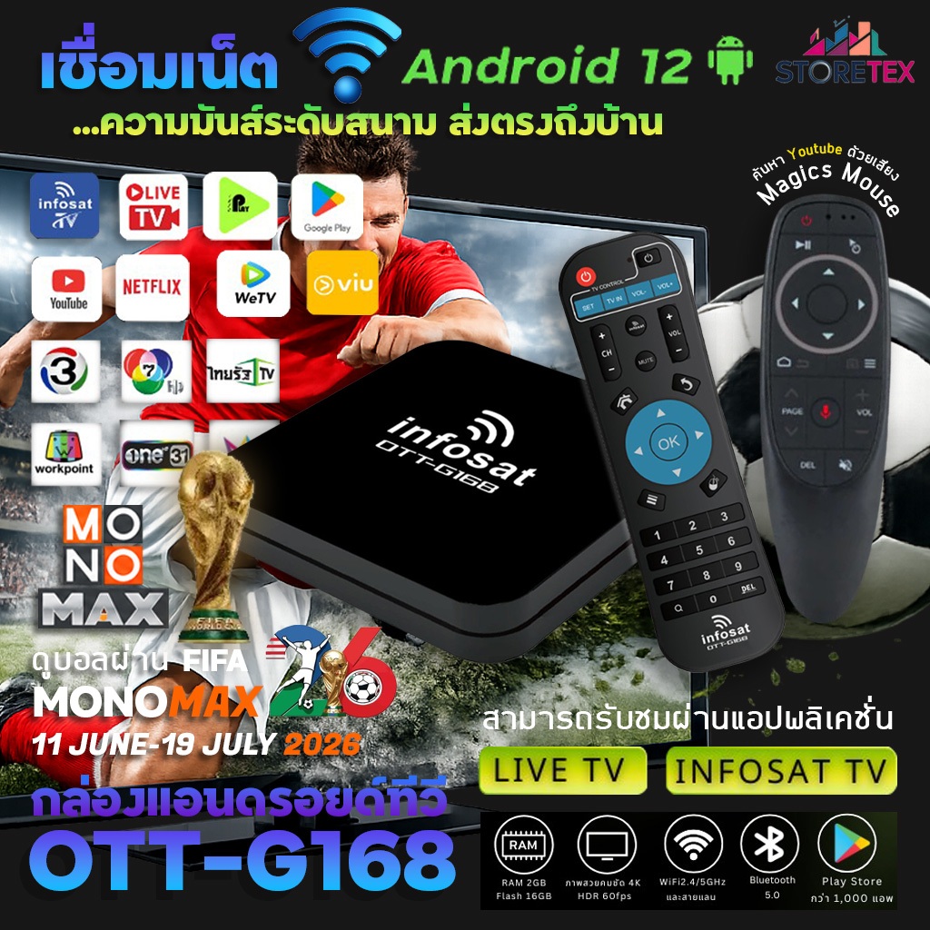 Android 12 TV Box Infosat G168 กล่องทีวีอินเตอร์เน็ต (Infosat TV