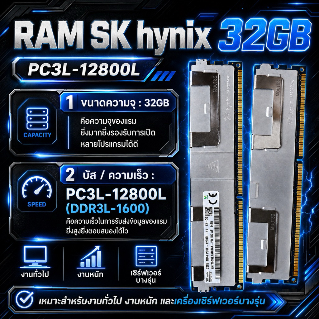 RAM ECC DDR3 32GB SK hynix PC3L-12800L 1600MHz LRDIMM แรม