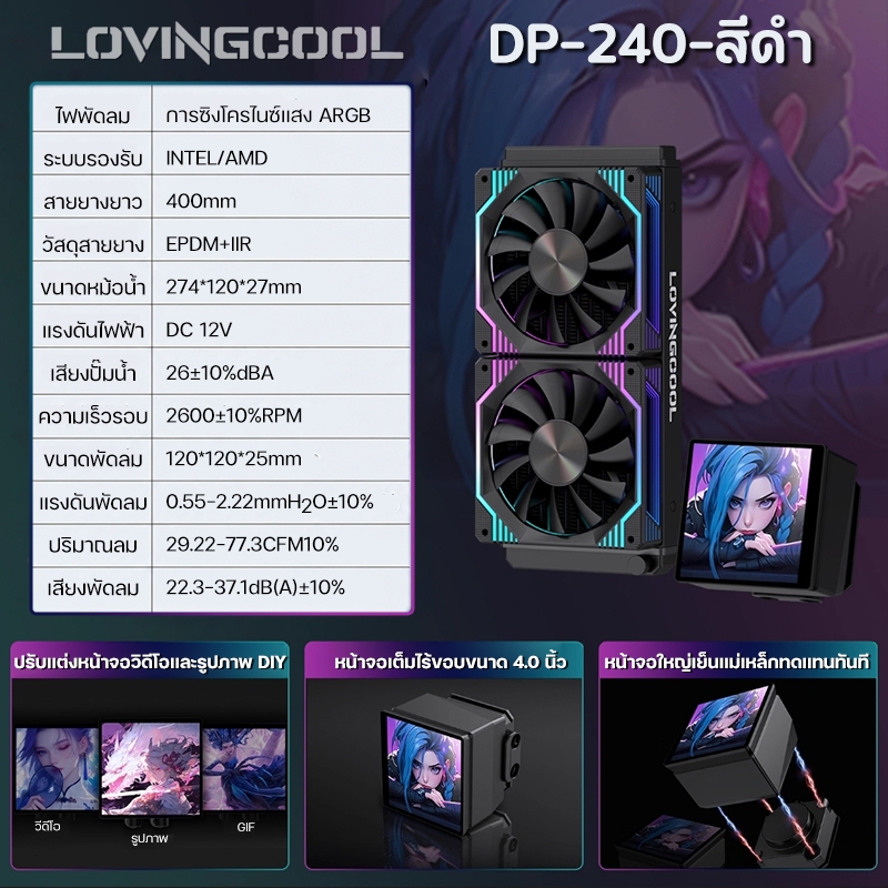 LOVINGCOOL DP360 DP240 ARGB ชุดน้ำปิดหน้าจอ 4.0 นิ้ว LCD DIY GIF พัดลม ...