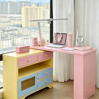 Bàn làm việc, bàn trang điểm tối giản, kèm tủ kéo để lưu trữ, bàn trang điểm Dopamine màu pastel, phòng ngủ nữ