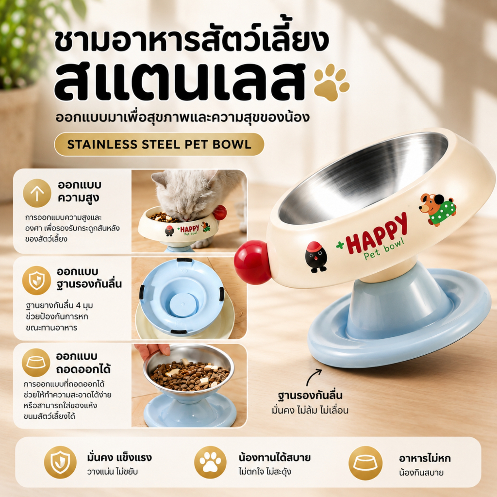 PetParadise ชามอาหารสัตว์เลี้ยง สแตนเลส