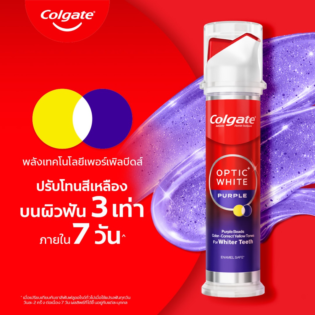 [ซื้อ1แถม1 กด1แถม1]ยาสีฟัน คอลเกต อ๊อพติค ไวท์ เพอร์เพิล บีดส์ สมาร์ทปั๊ม 130 กรัม Colgate Purple Beads Smart Pump 130