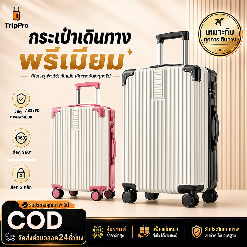 [ข้อเสนอพิเศษ] กระเป๋าล้อลาก 20/24นิ้ว หมุนได้ 360 วัสดุ ABS+Pc แข็งแรง ทนทาน น้ำหนักเบา กระเป๋าเดินทางเฟรมซิปรุ่น