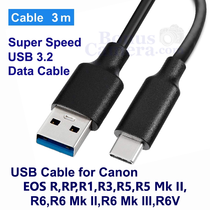 สาย USB ยาว 3m ต่อแคนนอน EOS R,RP,R1,R3,R5,R5 Mk II,R6,R6 Mk II,R6 Mk ...