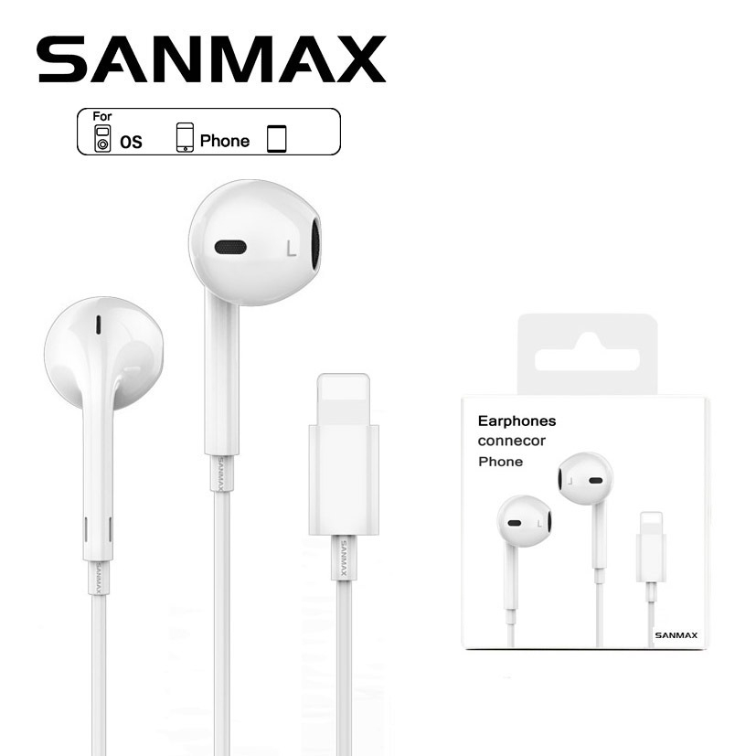 sanmax หูฟังบลูทูธแบบมีสาย i14B เสียงดี มีไมโครโฟนในตัว สำหรับ phone 7 8 x 11 12 13 14 （รับประกัน 6 เดือน）