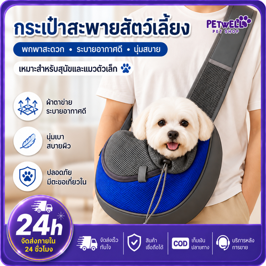 PETWELL กระเป๋าสัตว์เลี้ยง ครอสบอดี้ เป้สะพาย