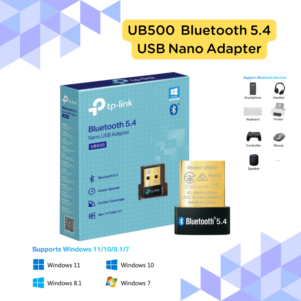 TP-LINK UB500 Bluetooth 5.4 USB NANO ADAPTER (ตัวรับบลูทูธสำหรับ ...