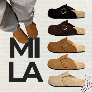*+1ไซส์* MILA (มิล่า) 016 รองเท้าแตะสวมเปิดส้น หนังกลับ+เข็มขัด สินค้าผลิต/พร้อมส่งจากไทย