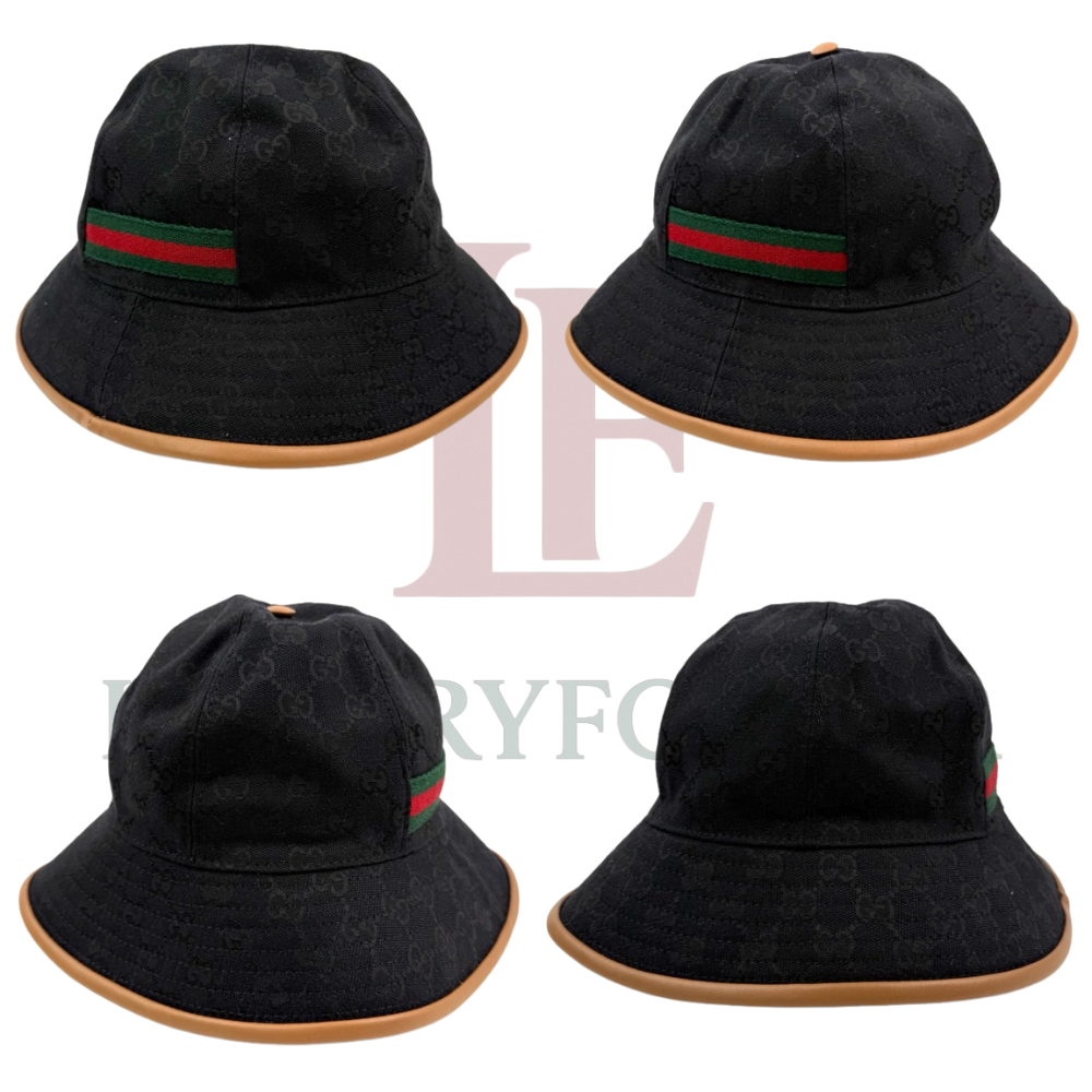 GUCCI GG Canvas Sherry Line Web Bucket Hat หมวก 722377 สี Black