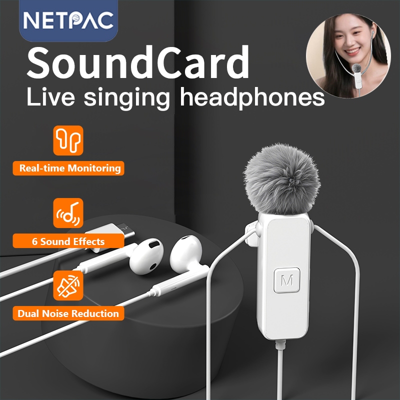 NETPAC Soundcard Earphone Plug and Play Live Streaming K Song Bluetooth ...