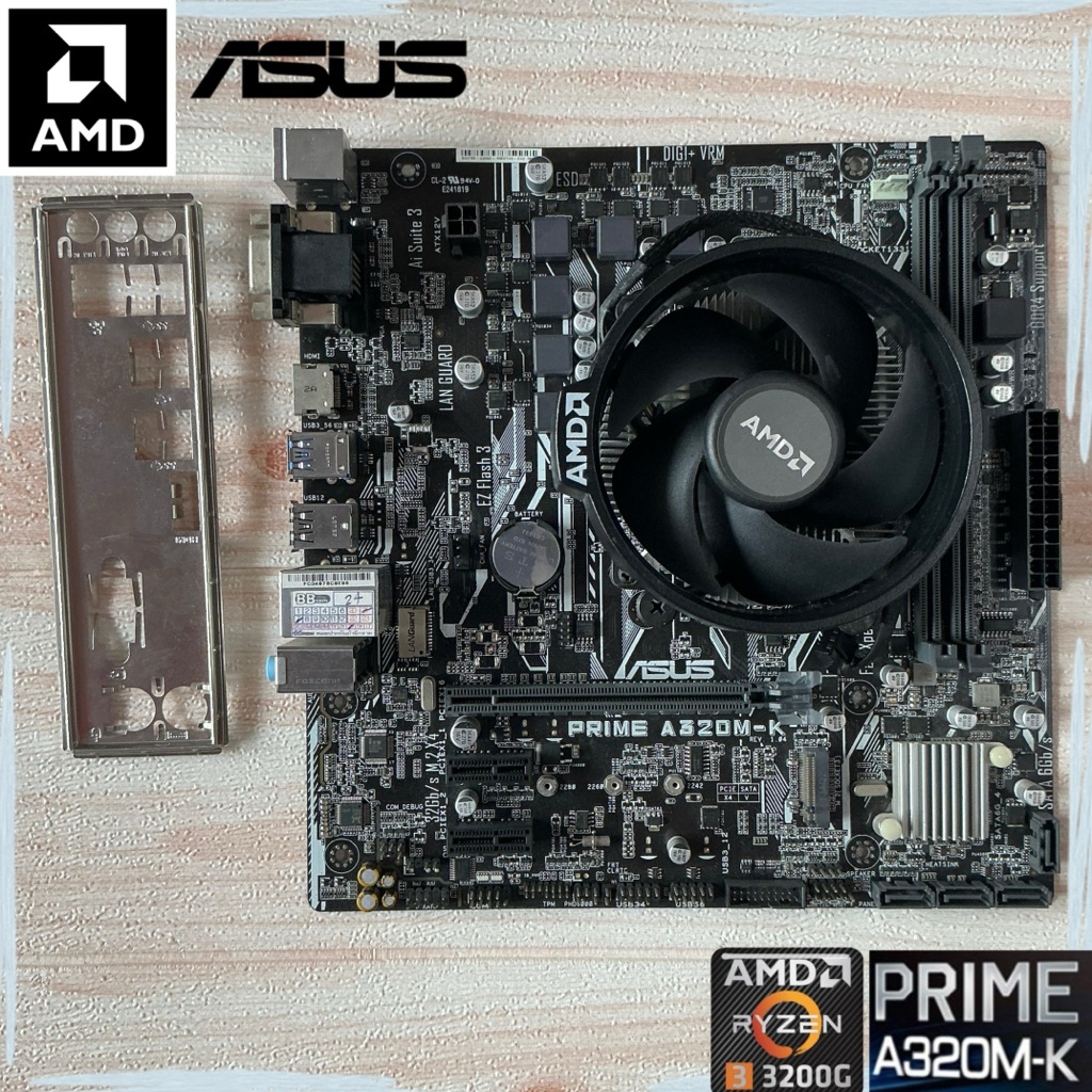 MB & CPU : A320m-k Prime ASUS และ Ryzen 3 2200g บอร์ดมีฝาหลัง พร้อม ...