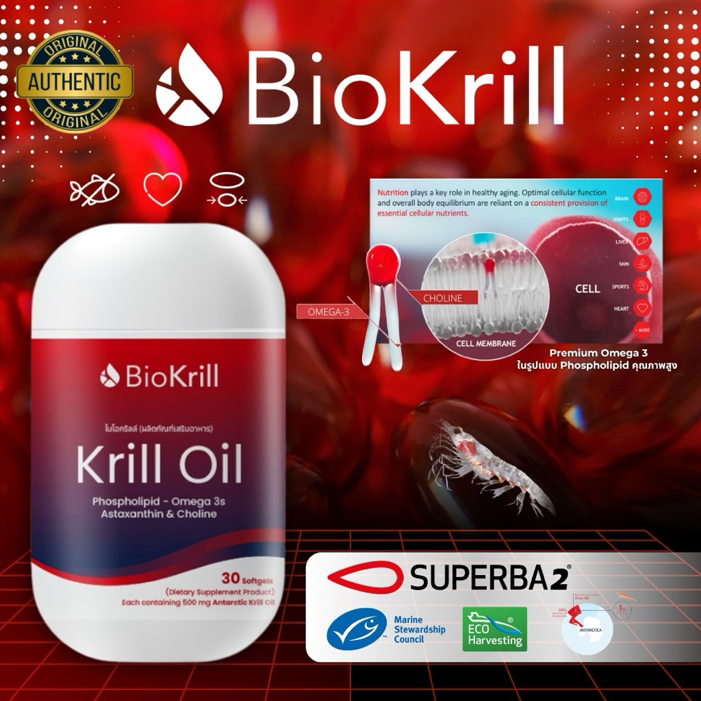 Bio Krill (ไบโอคริลล์) 500mg. Omega3s+Choline+Astaxanthin+Phospholipid ...