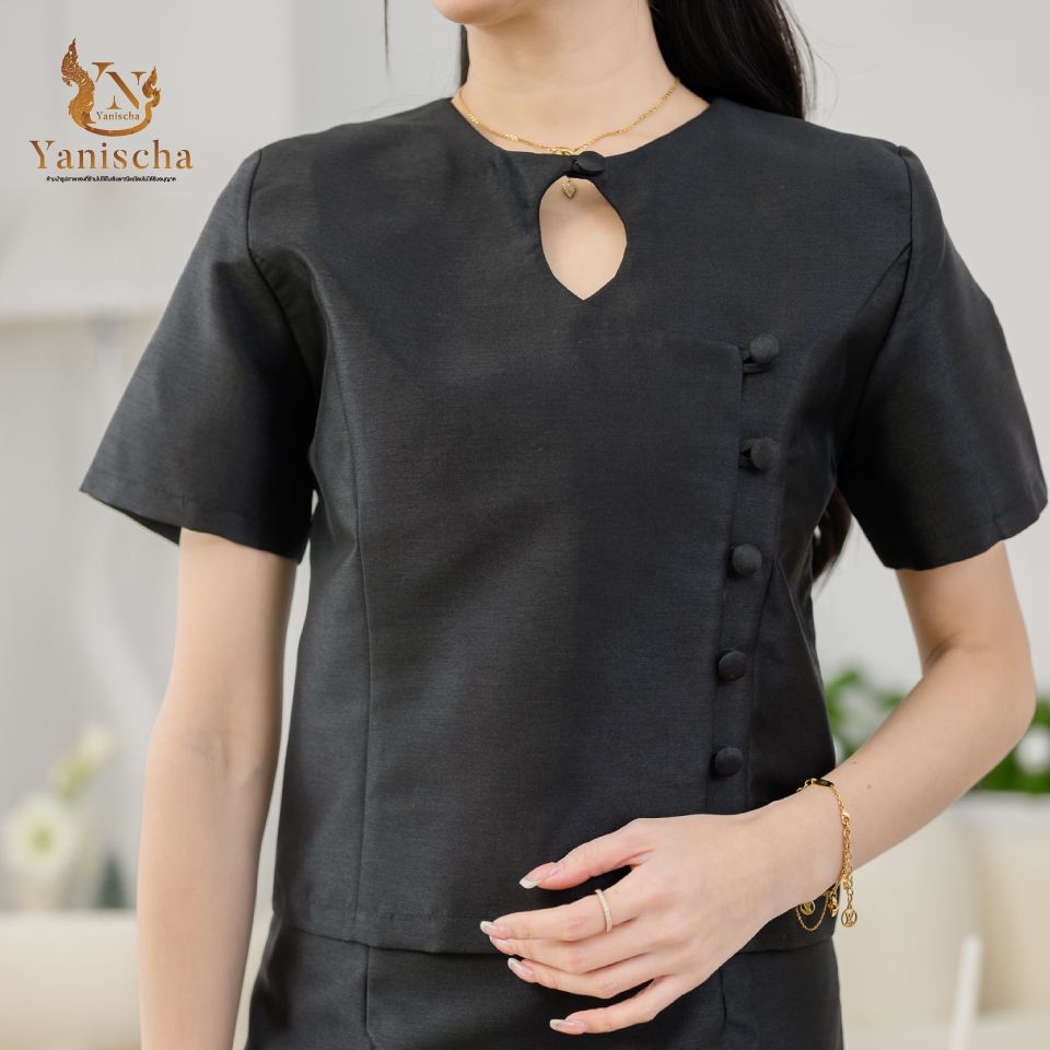 ชุดผ้าไหมจิตรลดาสีดำ เซ็ทไปวัดทำบุญ ไซส์XS-5XL งานช่างไทย20ปี มุมมองที่ 2