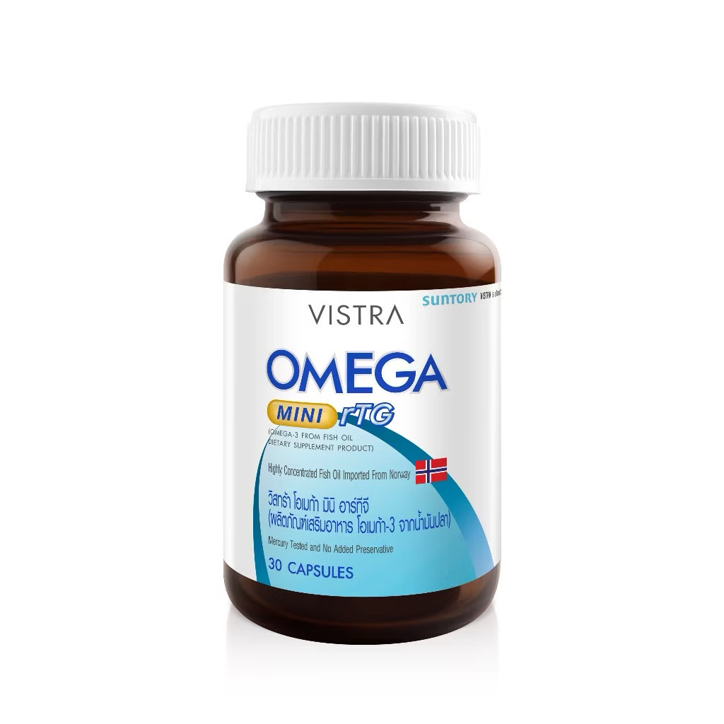 Exp.5/2028 (30 แคปซูล) น้ำมันปลาเม็ดเล็ก Vistra Omega Mini rTG (Omega-3 ...