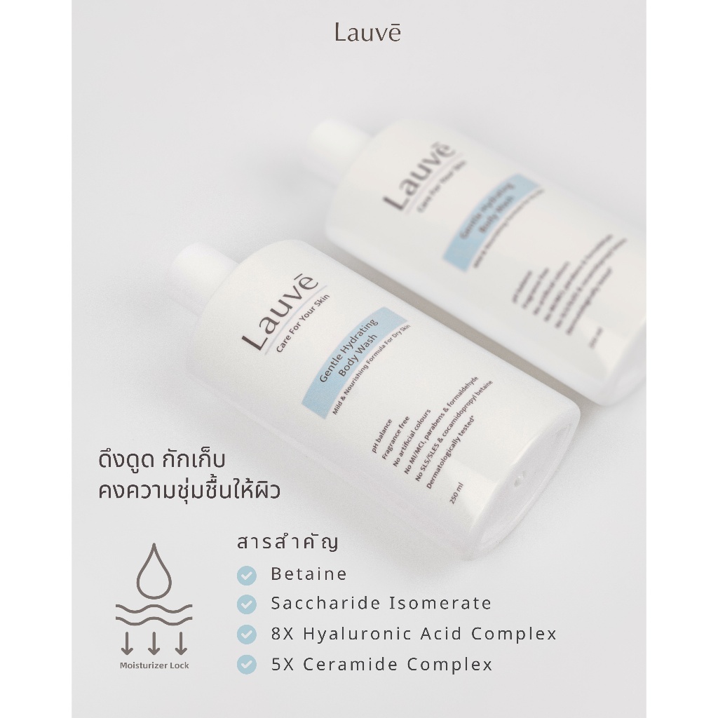 Lauve Gentle Hydrating Body Wash 250ml. ผลิตภัณฑ์ทำความสะอาดผิวกายสูตร ...