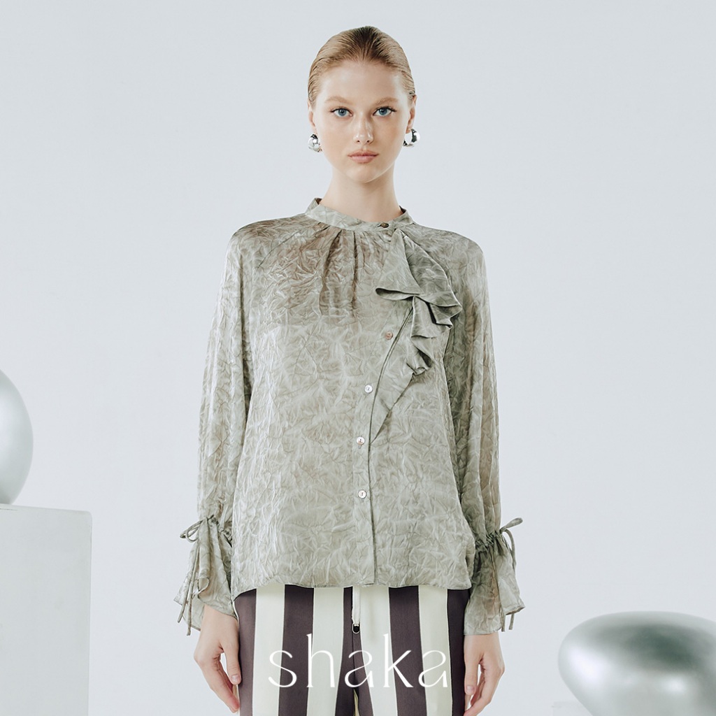 Shaka AW24 S Facing Shirt เสื้อเชิ้ตแขนยาวมีดีไซน์ melt ที่สาบเสื้อหน้า BL-8240802