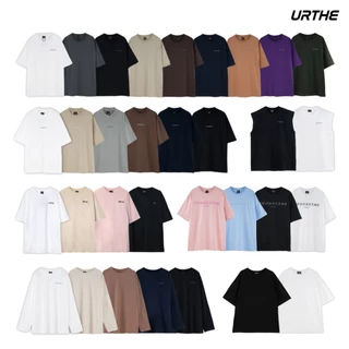 URTHE - เสื้อยืด แขนยาว เเขนสั้น สีพื้น Oversize