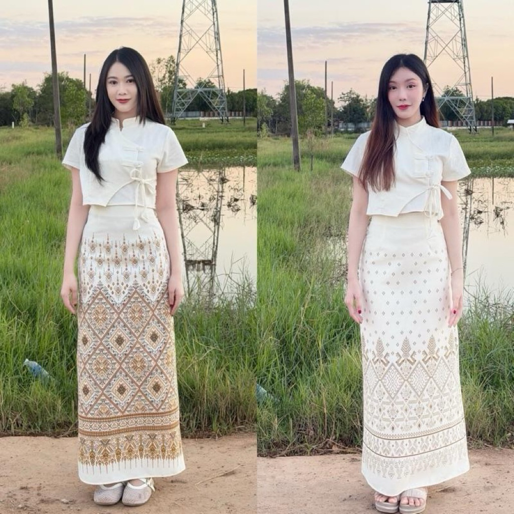 เซตผ้าไทย TANTANOD TL29 เสื้อล้านนากระโปรงทรงสอบ ผ้าฝ้ายพิมพ์ลาย