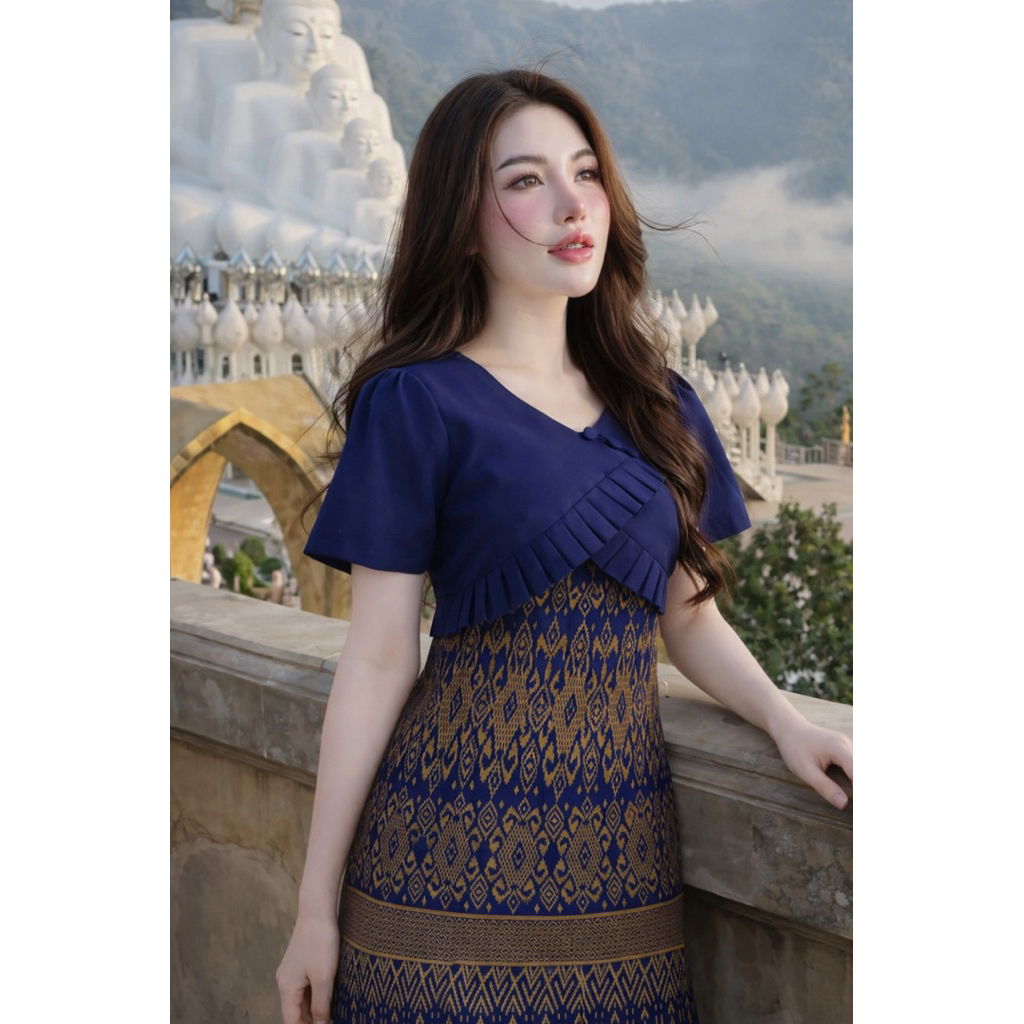 เดรสผ้าไทยคอซ่าส์ ขุดทำงาน ผ้าดี ทรงสวย พร้อมส่ง ถึงไว มุมมองที่ 3