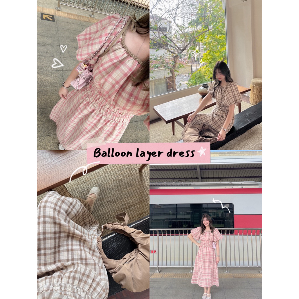 dress003 🌷🐰 balloon layer dress ᯾ 🎈 เดรสแขนบอลลูน | Shopee Thailand