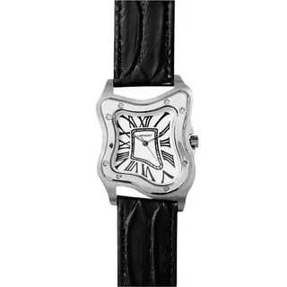 LAPHONT LAURENT WATCH LARGE SILVER CASE LEATHER BAND WHITE DIAL