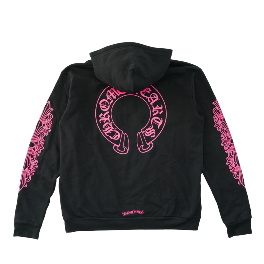 Chrome Hearts Horseshoe Floral Zip Up Hoodie (BLACK/PINK) | Shopee