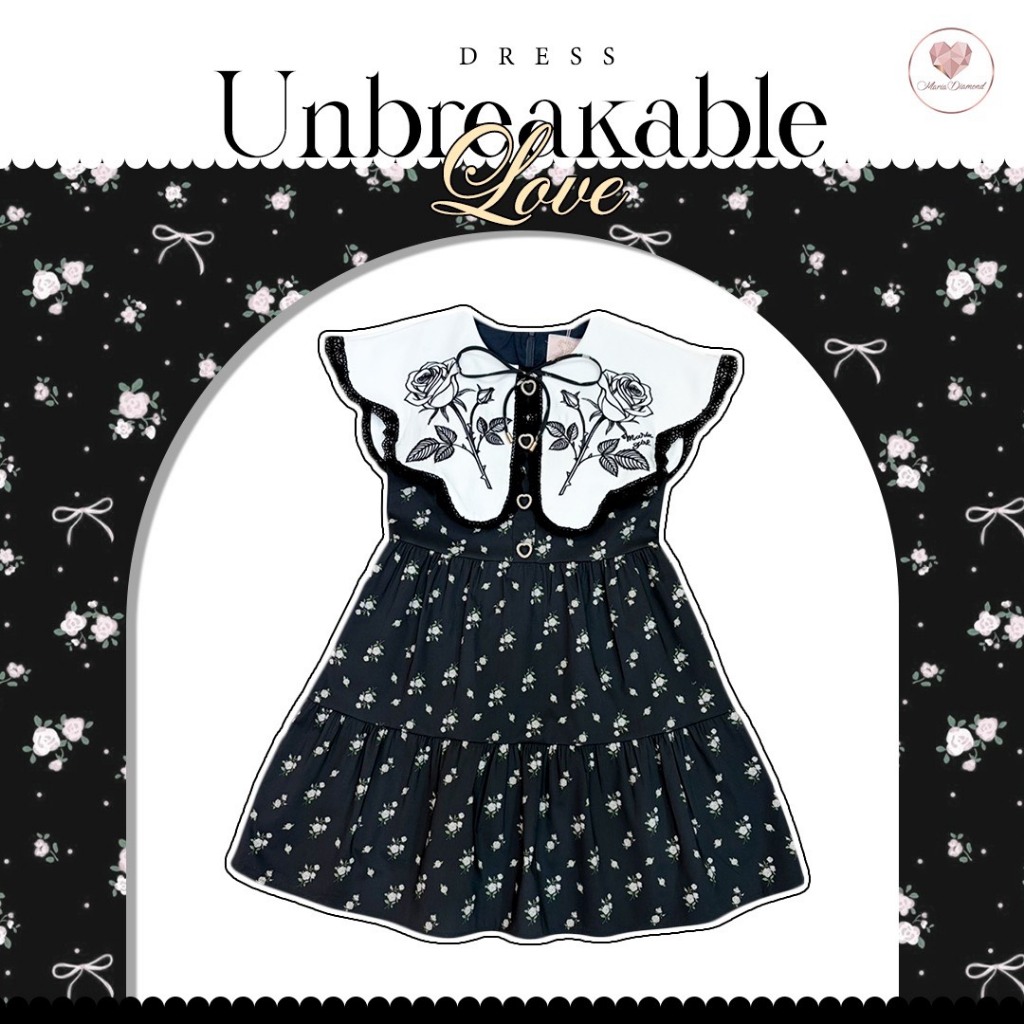 (มี3XL) สีดำ Unbreakable Love Dress เดรสทรงปล่อยผ้าคอตตอนพิมพ์ลาย ปก ...