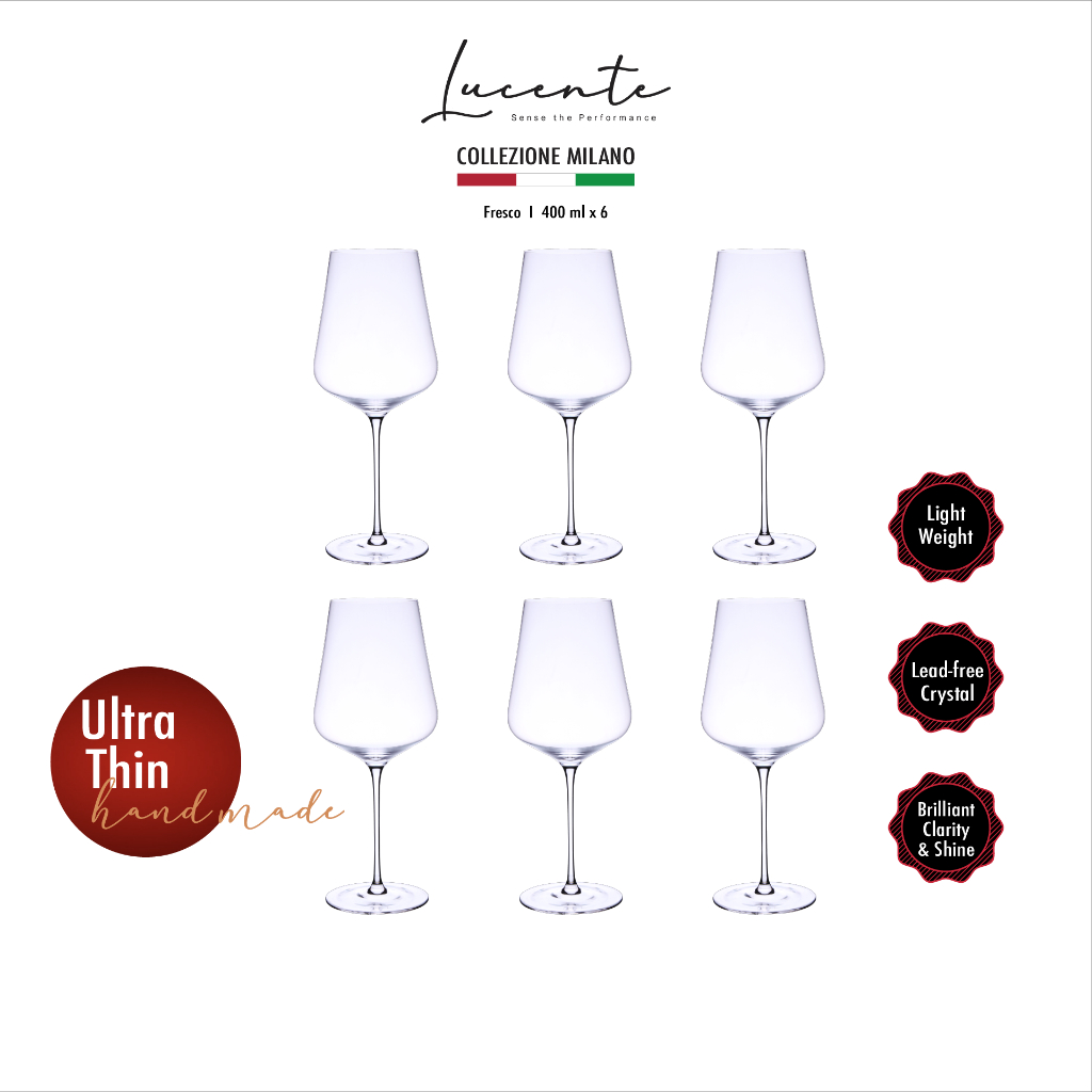 Lucente Fresco 400ml แก้วไวน์คริสตัล Handmade บางและเบาพิเศษ เพียง 82g ...
