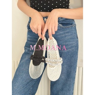 Minimal Dot" ดีไซน์พิเศษ ผสมผสานความคลาสสิกและทันสมัย ทำจากผ้าตาข่ายคุณภาพสูง  M.MOANA รองเท้าเมรี่เจน "