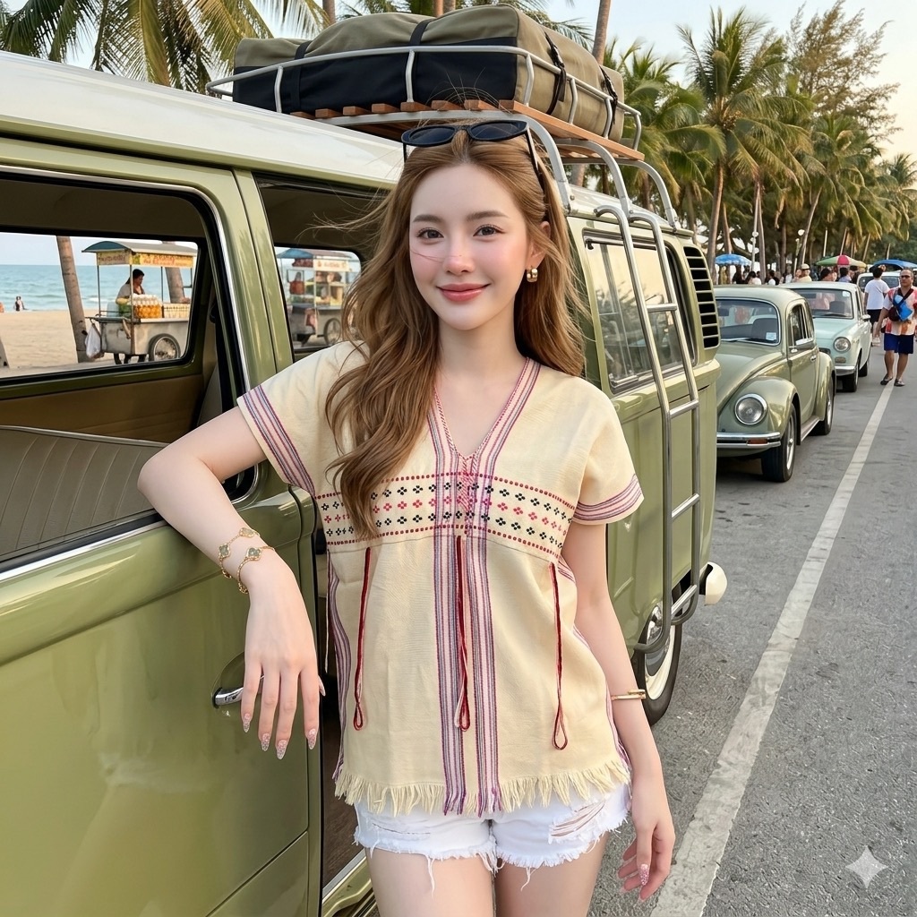 LANNA – เสื้อทอมือแท้ คอวีหน้าคอวีหลัง ทรงแขนฃวดไหล่ ผ้าทอซักสีไม่ตก เนื้อผ้านุ่มมาก ใส่สบายค่ะ