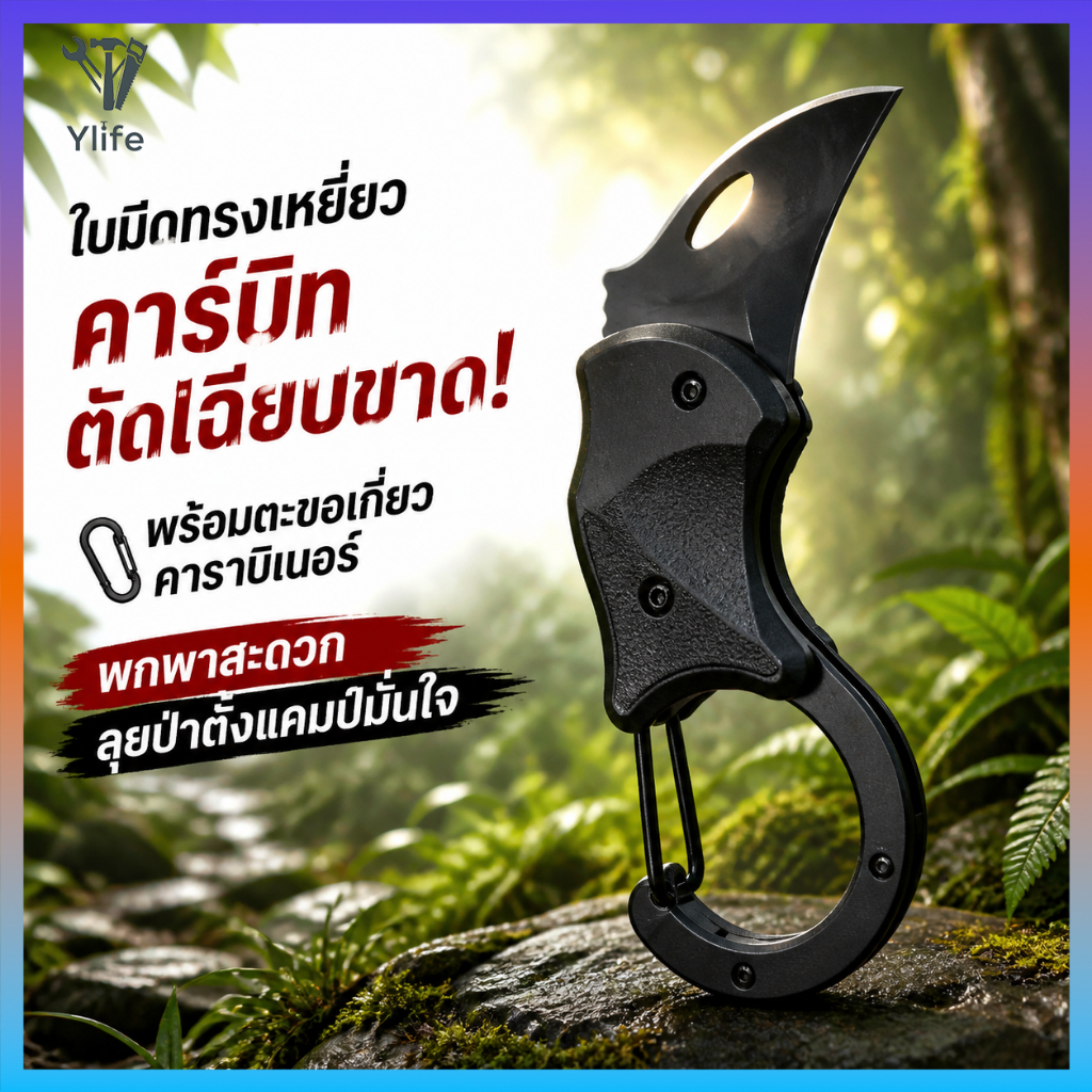 Ylifeมีดพับอเนกประสงค์พกพา มีดพับ EDC มีดแกะพัสดุ กล่องพัสดุ พร้อมตะขอ ...