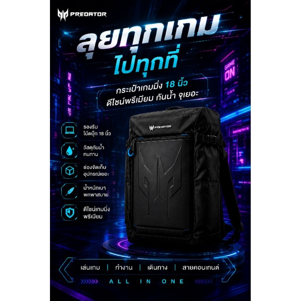 กระเป๋าโน๊ตบุค ACER PREDATOR BACKPACK ขนาด 18 นิ้ว ของแท้ | Shopee Thailand