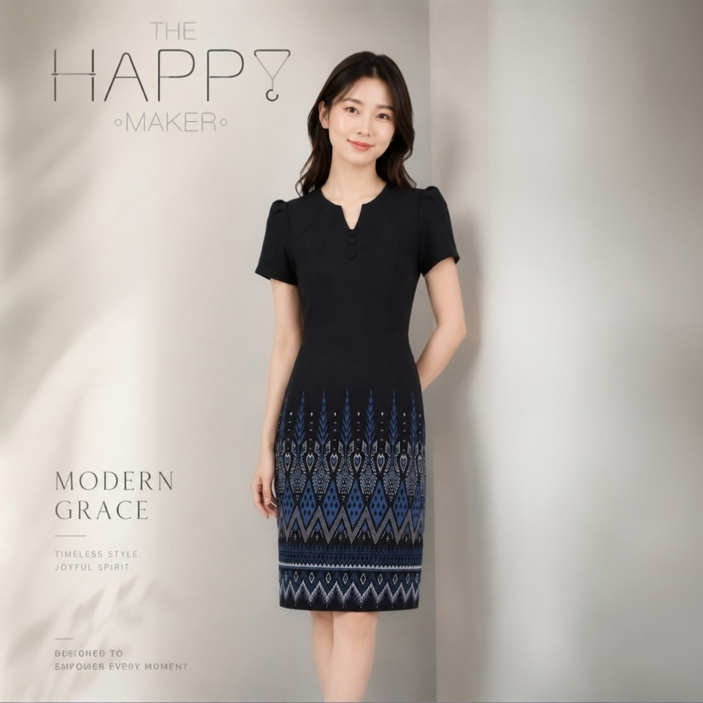 เดรสผ้าไทยทรงวัยรุ่น คอวีไม่ตัน สวยไม่แก่ ใส่ได้ทุกวัย – [แบรนด์ไทย]
