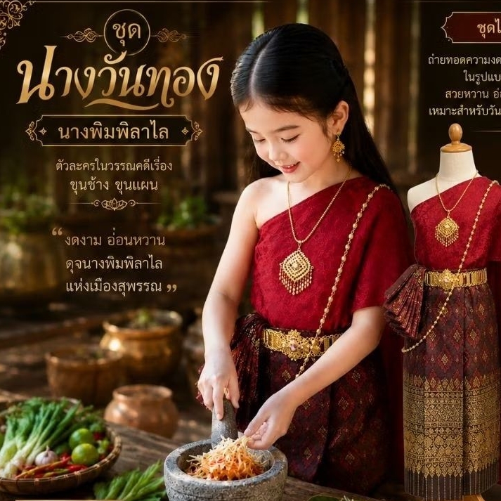 ชุดนางวันทองเด็ก ชุดพิมพิลาไล สวยหวานไทย ใส่ง่าย พร้อมส่ง มุมมองที่ 5
