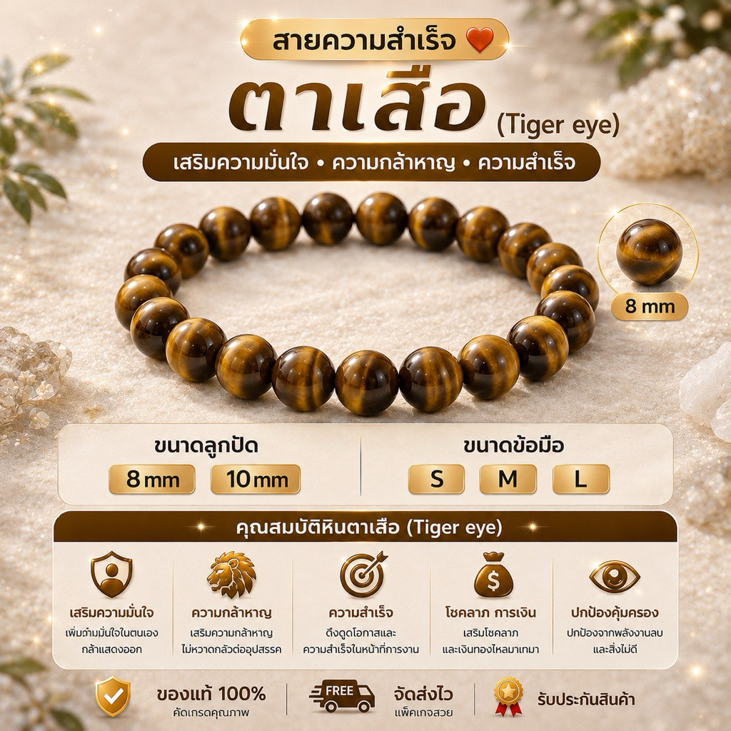 💛 ไทเกอร์อาย เสริมอำนาจ โชคลาภ การเงิน ✨ หินมงคล หินนำโชค 8 mm 10 mm...
