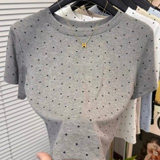 UM M-3XL — áo phông tay ngắn cổ điển phong cách Hàn Quốc, họa tiết chấm bi, thiết kế vai cho nữ, dây buộc, mùa hè, mọi dịp, phụ nữ, cô gái hot.