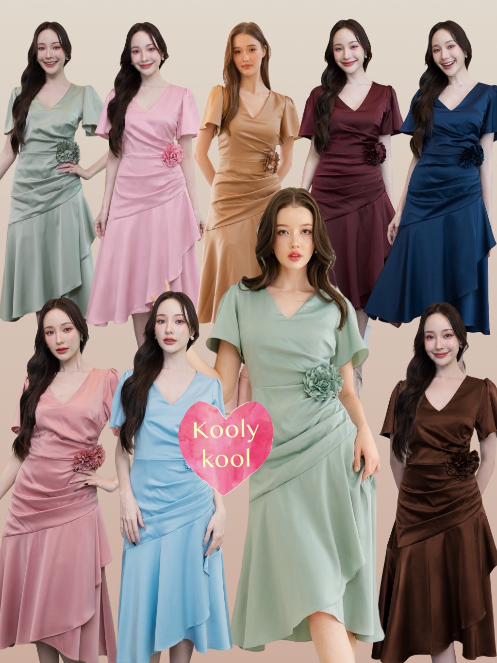 ชุดเพื่อนเจ้าสาว koolykool คอวีพราวหุ่น ผ้าเครบซาติน 6ไซส์ 11สี แถมเข็มกลัด 890฿ มุมมองที่ 3