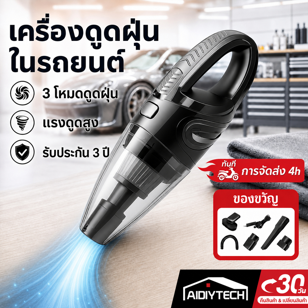 [รับประกัน 3 ปี] เครื่องดูดฝุ่นในรถยนต์ เครื่องดูดฝุ่นไร้สาย แรงดูดสูง 99000Pa เครื่องดูดฝุ่นพกพา ชาร์จUSB ส่งด่วนจากไทย