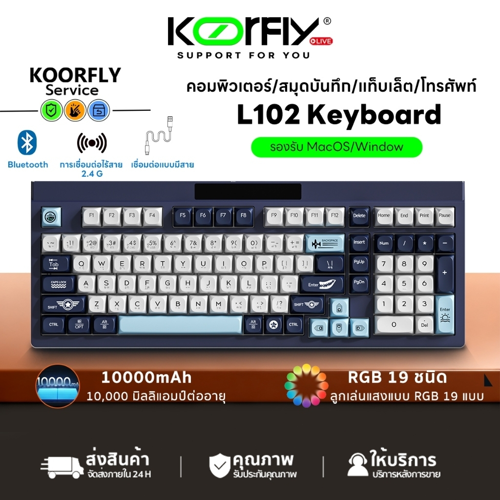 [Smart Screen] LANGTU L102 คีย์บอร์ดไร้สาย RGB เชื่อมต่อ 3 ระบบ แป้น ...