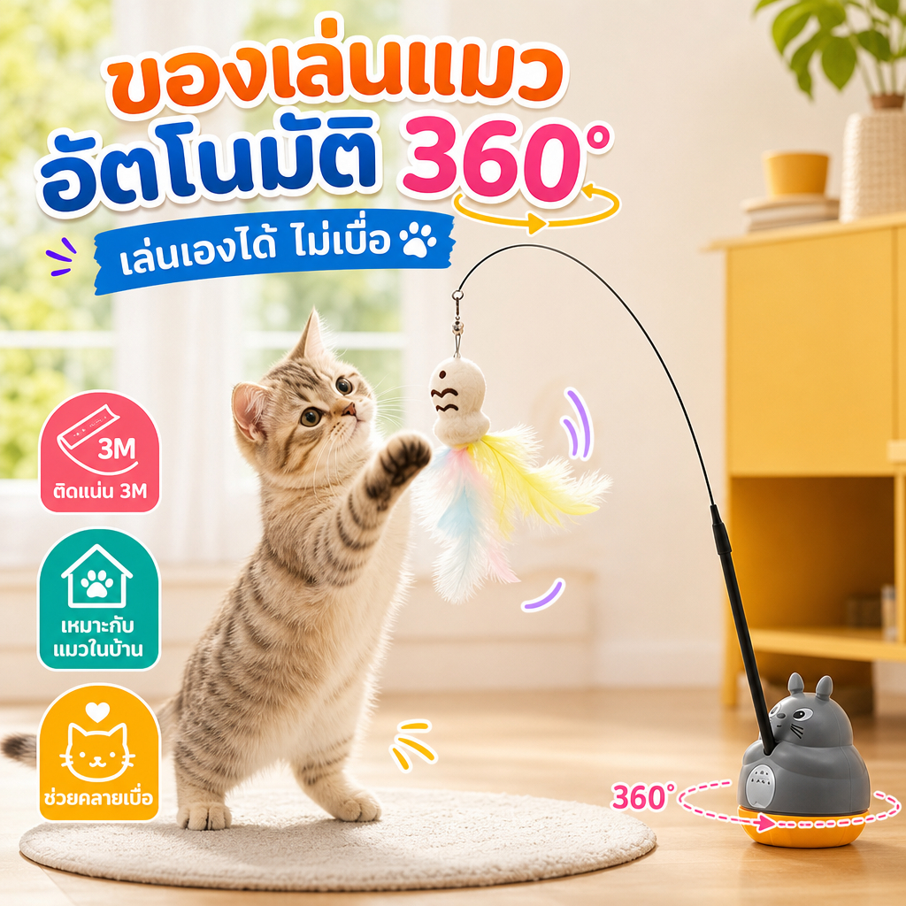 PETBABAY automatic rotating 360° cat wand toy