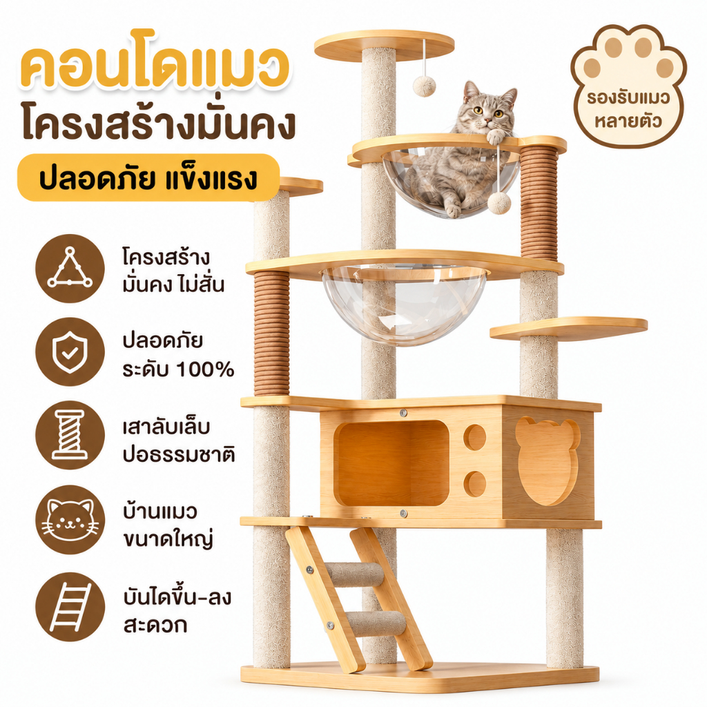 L&Q คอนโดแมว 3 in 1 คอนโดไม้ 145cm