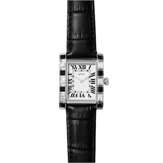 LAPHONT GEMINI WATCH LARGE SILVER WHITE DIAL BLACK DIAMOND/CRYSTAL BLACK BAND