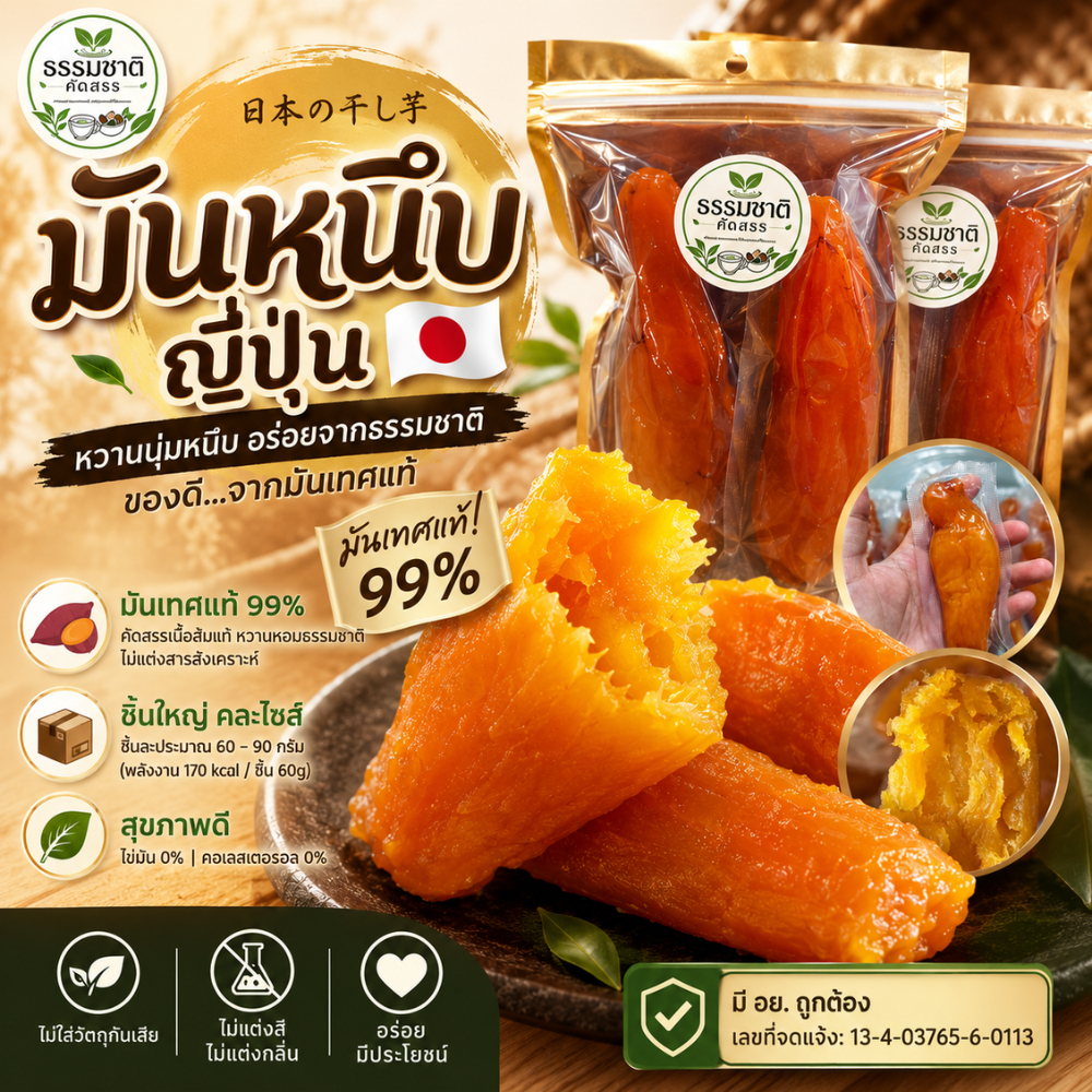 มันหนึบญี่ปุ่น มันหวานญี่ปุ่น เนื้อนุ่มหนึบ หอมหวานธรรมชาติ เคี้ยวเพลิน