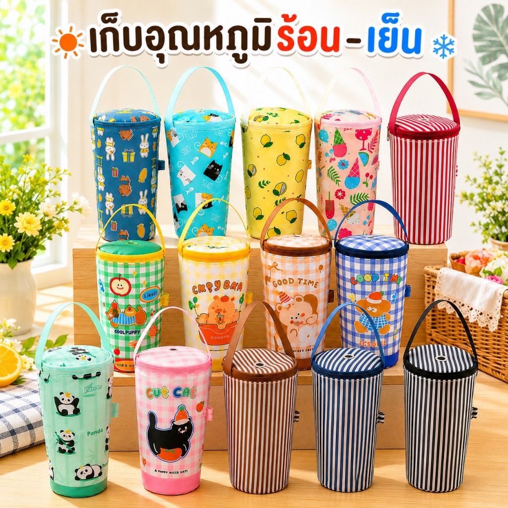 กระเป๋าใส่แก้วน้ำ ใส่แก้วเยติ มีฉนวนเก็บความเย็น/ร้อน พร้อมหูหิ้ว ถุงใส่ชานม  มีรูหลอด พกพาสะดวก