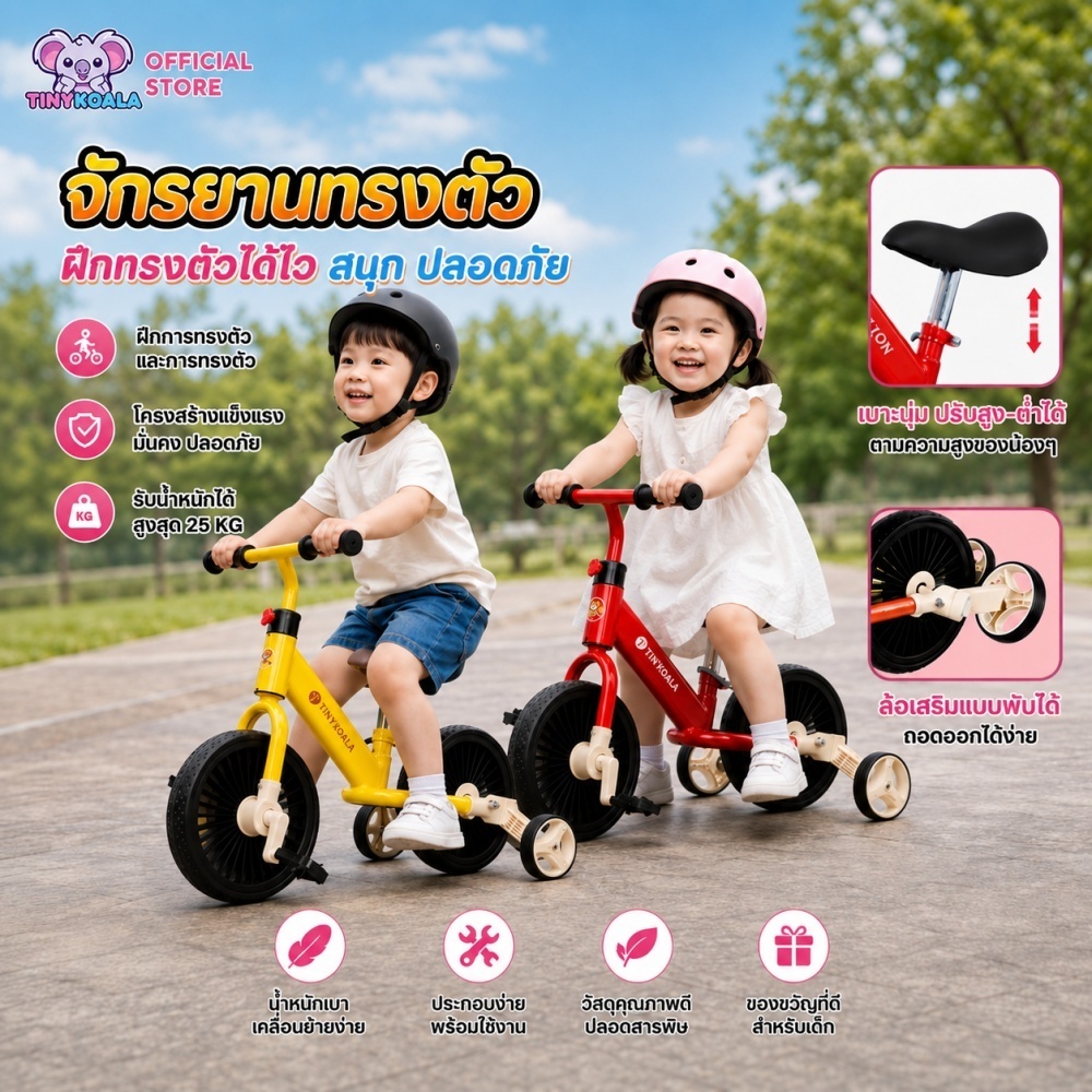 Tinykoala รถสมดุล รถสามล้อ 3in1 รถอเนกประสงค์สมดุล รถบาลานซ์อายุ 2-7 ปี ปรับความสูงของเบาะนั่งได้