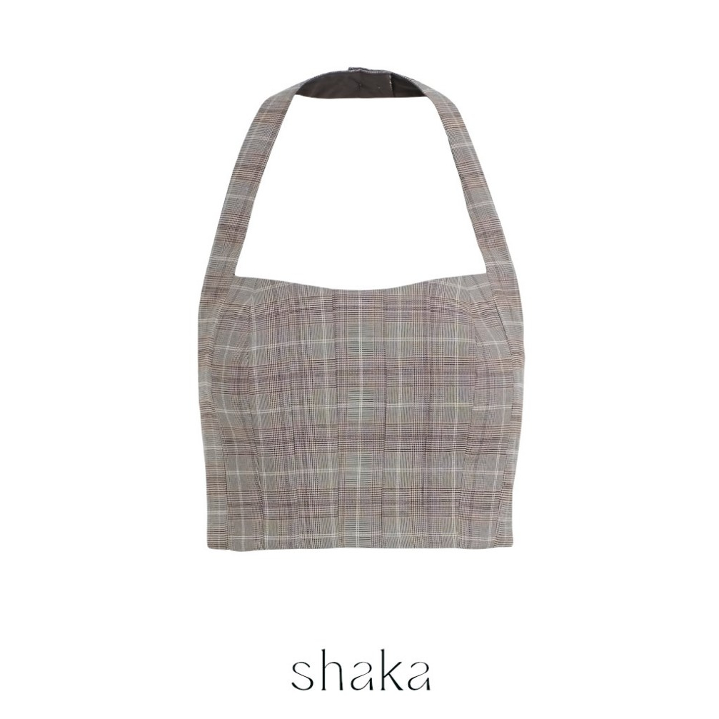 Shaka SS22 Check Crop เสื้อครอปเข้ารูป สายคล้องคอ BL-S220120