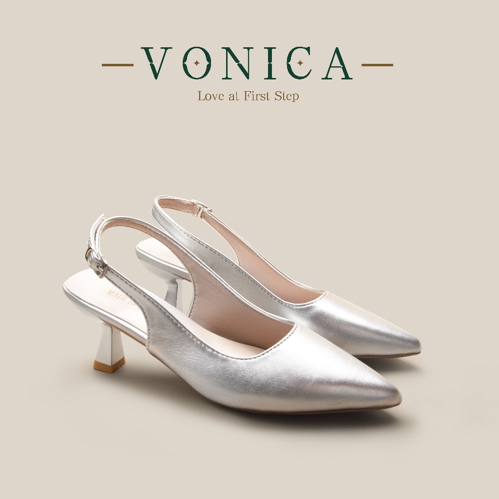 VONICA ส้นเข็มเกาหลี ทรงหัวแหลม สีซิลเวอร์เรืองแสง หลังเปิด ใส่สบาย เก๋ ...