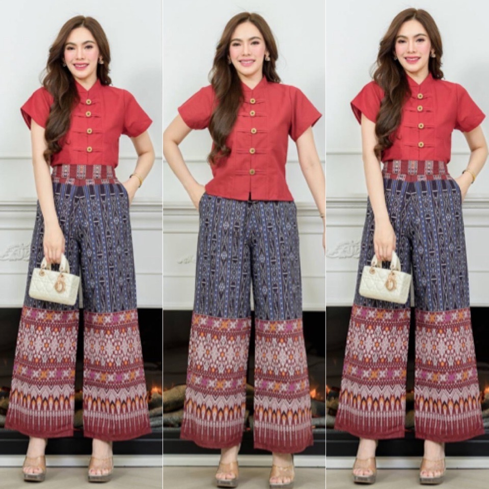 LANNA ชุดเซทผ้าไทยลายสวย เสื้อแขนสั้น+กางเกงขาบาน งามเหนือ ใส่สบาย พรางพุง มุมมองที่ 3