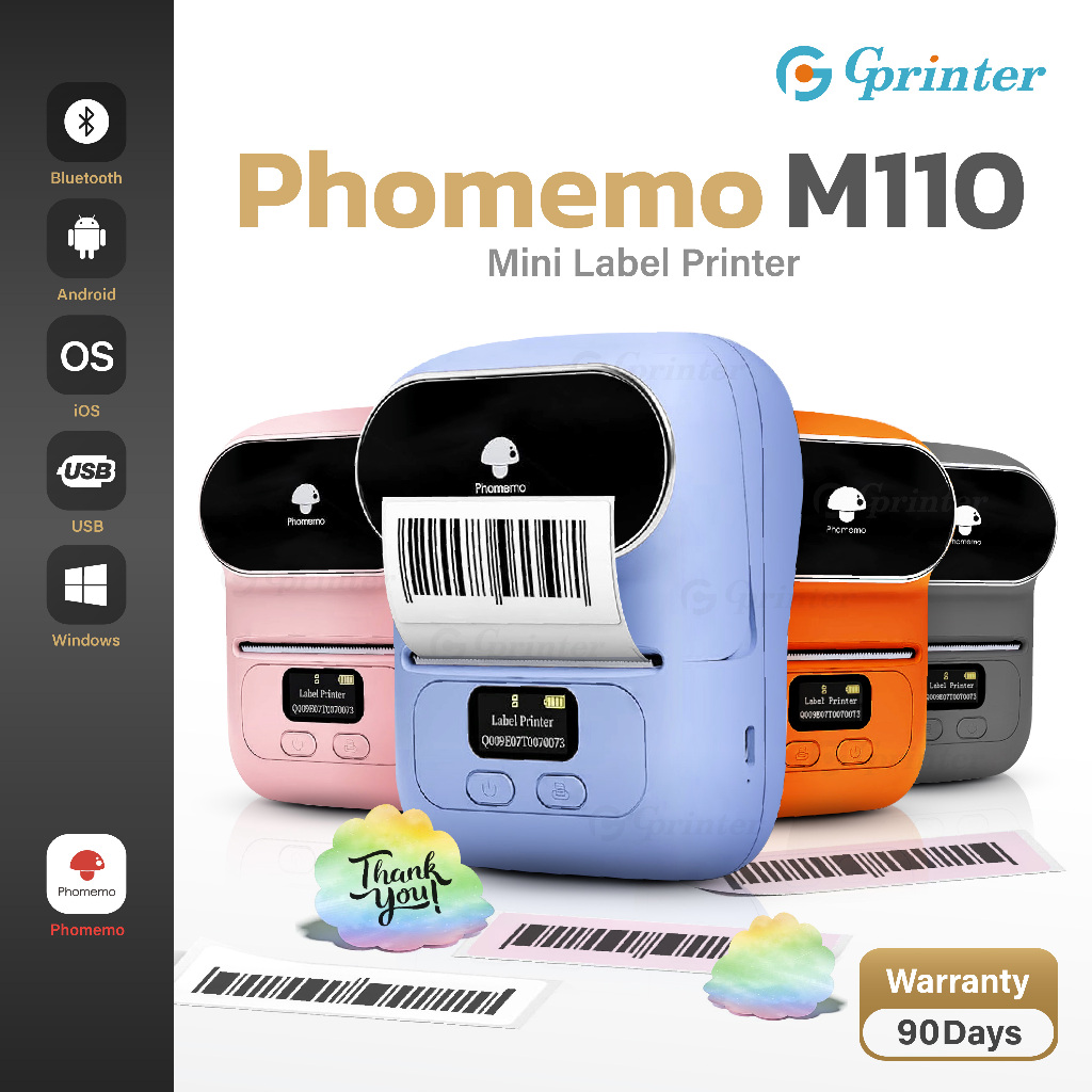 Phomemo M110 เครื่องปริ้นพกพา เครื่องพิมพ์ฉลาก โลโก้ พิมพ์สติ๊กเกอร์ ...