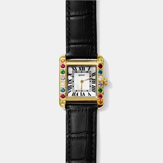 LAPHONT GEM WATCH LARGE GOLD CASE MOP BLACK NUMBER DIAL